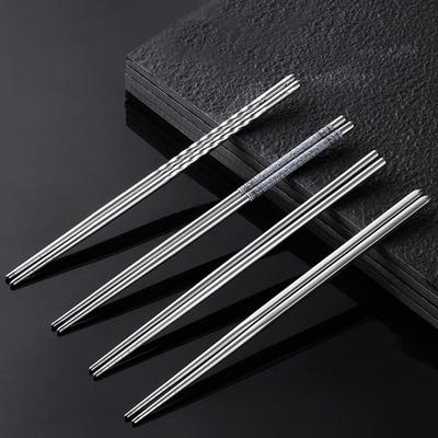 4 Pair Food Chopsticks Anti-rust Anti-scald Stainless Steel Practical Metal Dinner Tableware for Home