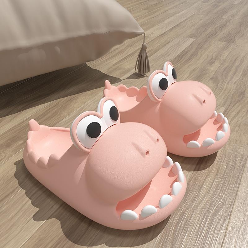 Fashion Women Cartoon Cute Dinosaur Soft Bottom Slippers 2024 Summer New Beach Anti-Slip Wear-resisting Sandals Home Bathroom Shoes