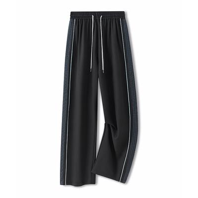 Side Striped Sweatpants, Loose Drawstring, Versatile Wide-leg Straight Casual Pants