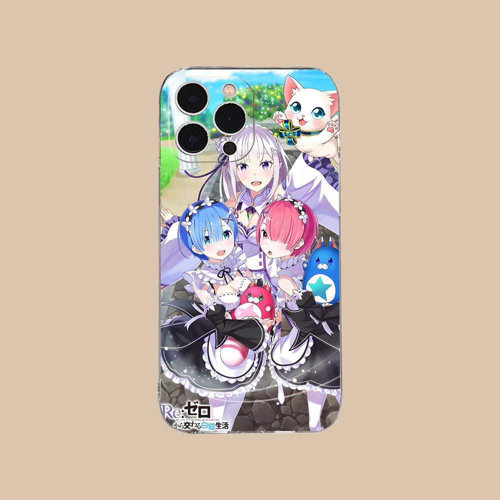 RE REM RAM Emilia Phone Case for iPhone 16 15 14 13 12 11 X XR XS 8 6 Pro Max Plus Mini Clear Colour Printing Pretty Cellphones