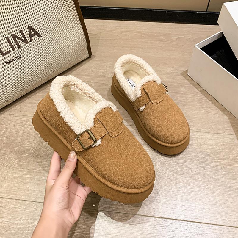 Processing custom winter half-drag thick-soled velvet fur integrated non-slip thick-soled comfortable warm cotton shoes boots women's shoes