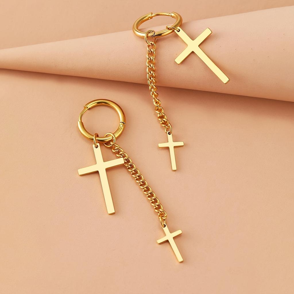 Punk Edelstahl Kreuz Anhänger Ohrringe Hip-Hop Gothic Stil in Silber oder Gold Perfektes Geschenk für Mode Ohrringe