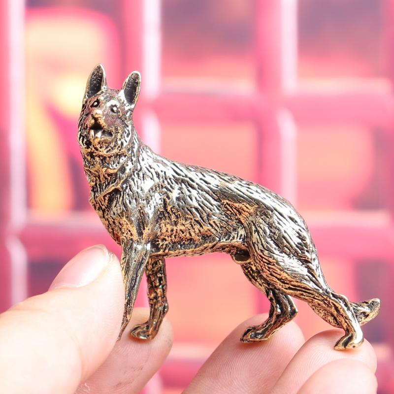 Vintage Kupfer Glückshund Miniaturen Figuren Desktop Kleine Ornamente Messing Wolf Tee Haustiere Heimdekorationen