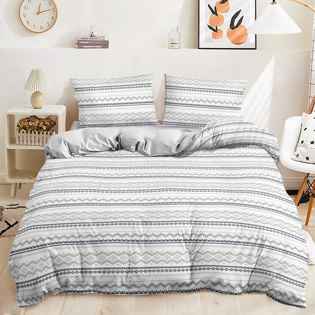 Three-Piece Quilt Cover Plain Bohemian Stripe Kit Bedding