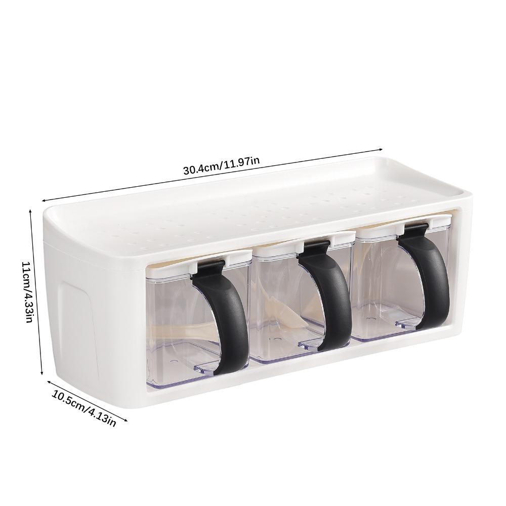 2pcs 3 Grids Seasoning Container Set With Lid And Spoon Condiment Storage Jars  For Kitchen