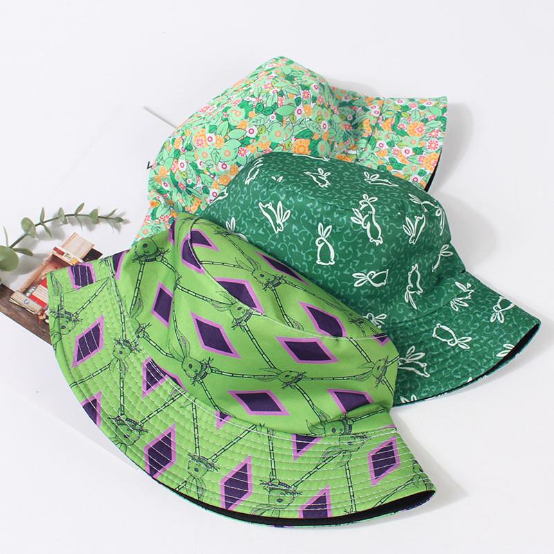Spring Summer New Pattern Reversible Fisherman Hat Women Casual Sun Protection Green Variety