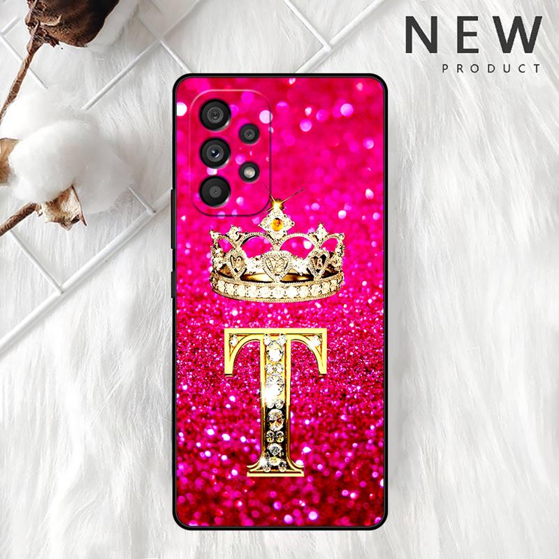 Pink Diamonds Letter Case For Samsung Galaxy A54 A52 A14 5G A53 A12 A13 A71 A23 A34 A33 A21s Phone Cover