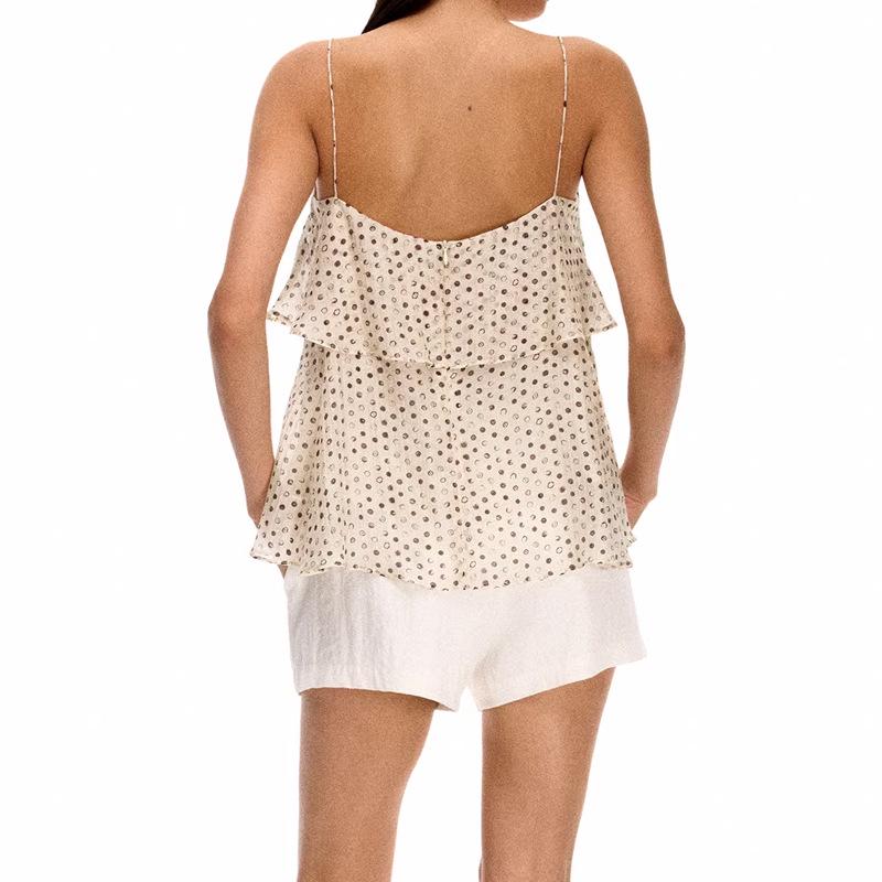 Apricot Polka Dot Tencel Layered Vest with Streamers for Women