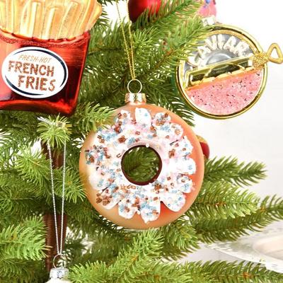 Glass Painted Christmas Tree Decoration Food Pendant Cake Hamburger Shape Pendant Christmas Hanging Ornaments Exquisite