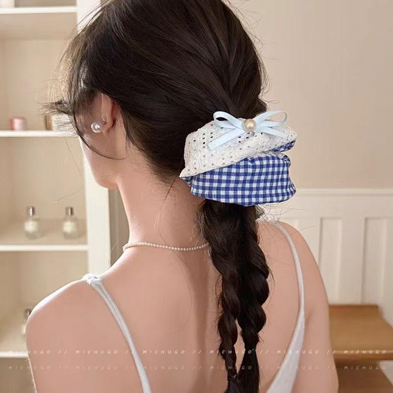 French Cherry Heart Hair Tie - Elegant Large Square Ponytail Holder