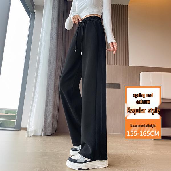 Women's Petite Velvet-Lined Wide-Leg Sweatpants, Straight-Leg Style, Height-Enhancing, 2025 Autumn/Winter Collection.