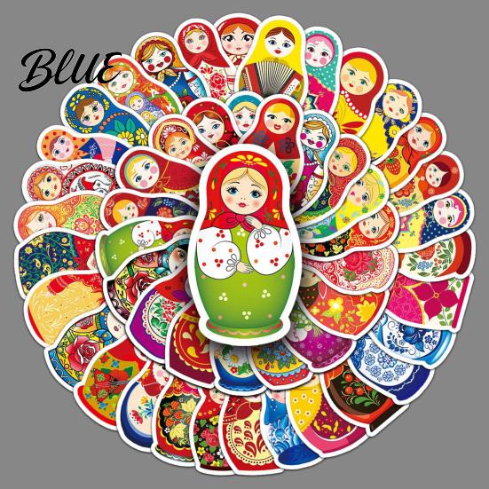DIY Craft Stickers 50Pcs Russian Matryoshka Doll Stickers Cartoon Nesting Theme Decal Decals Set Decorative Sticker for Water Bottles Phone