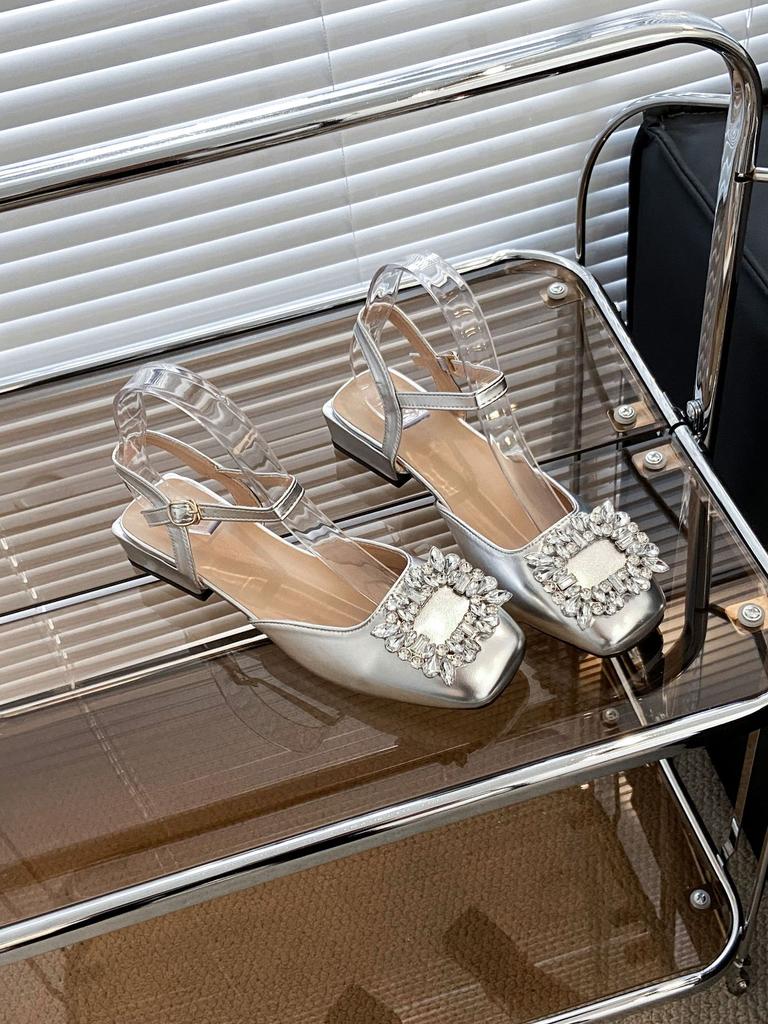 French Retro Temperament Versatile Small Fragrant Mary Jane Shoes Thick Heel Single Shoes Women's Evening Internet Celebrity Rhinestone Bag Head Sa