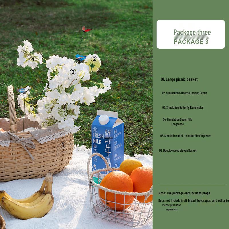 Picnic-Themed Photo Props: Outdoor Scene Decoration with Tablecloth and Tray for Food Photography.