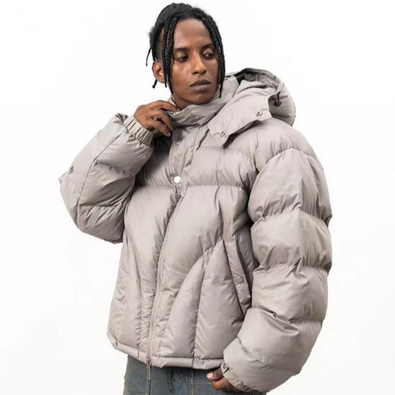 American Style Cotton Puffer Jacket Men Women Couple Winter Warm Loose Fit Hooded Zip Up Coat