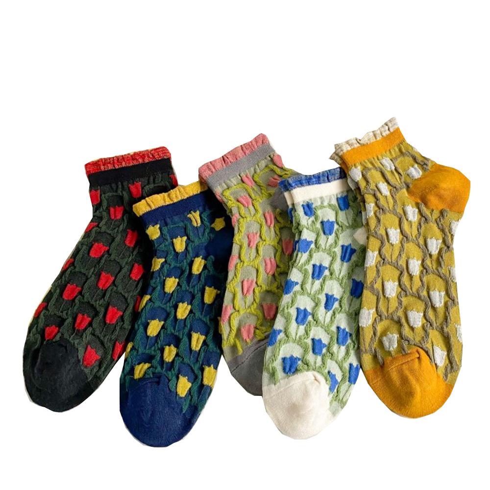 

5 пар/лот Носки женские в корейском стиле Короткие модные носки с оборками Милые носки с цветочным принтом Sokken Весна Лето Новые Calcetines