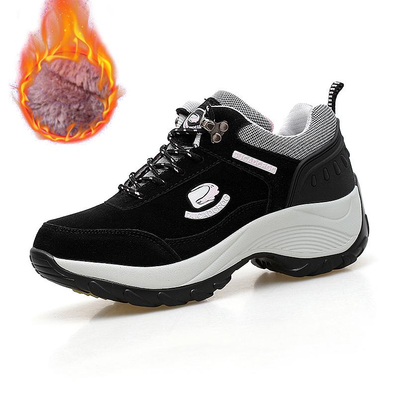 Zimowe Damskie Codzienne Trampki Sztuczny Zamsz Pluszowe Ciepłe Buty dla Kobiet Buty do Biegania Antypoślizgowe Trampki na Platformie Zapatillas Mujer