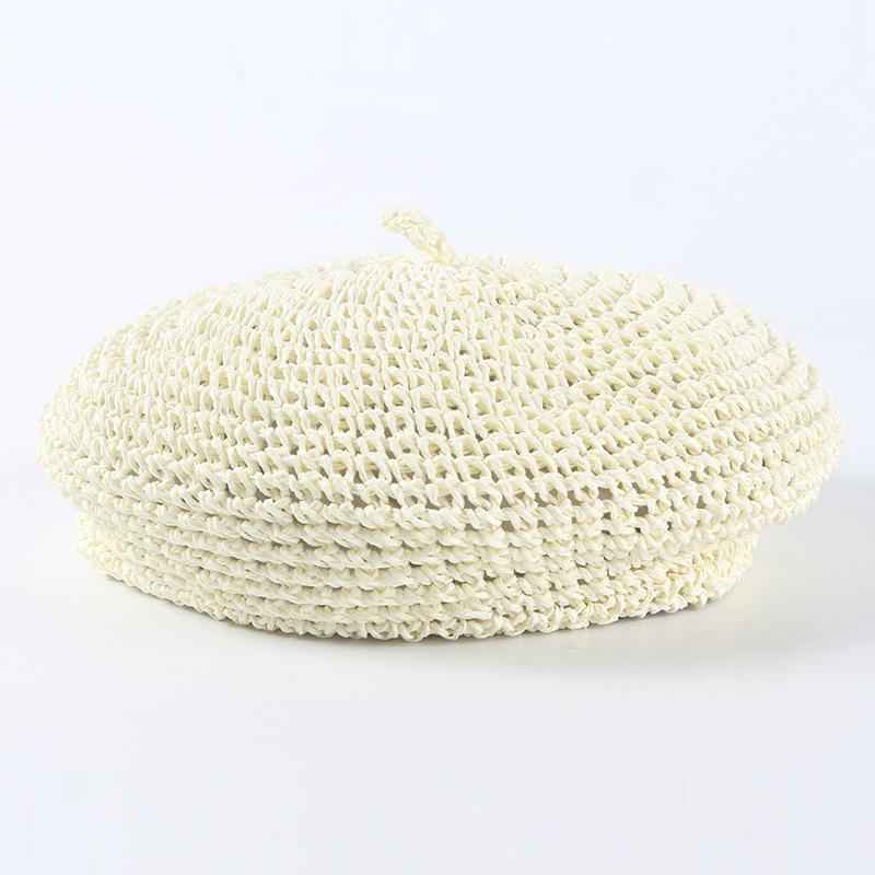 Estate Berretto Basco di Paglia Raffia Donna Traspirante Lavorato a Mano Tessuto Cappello di Paglia Retro Letterario Tinta Unita Pittore Cappello da Sole