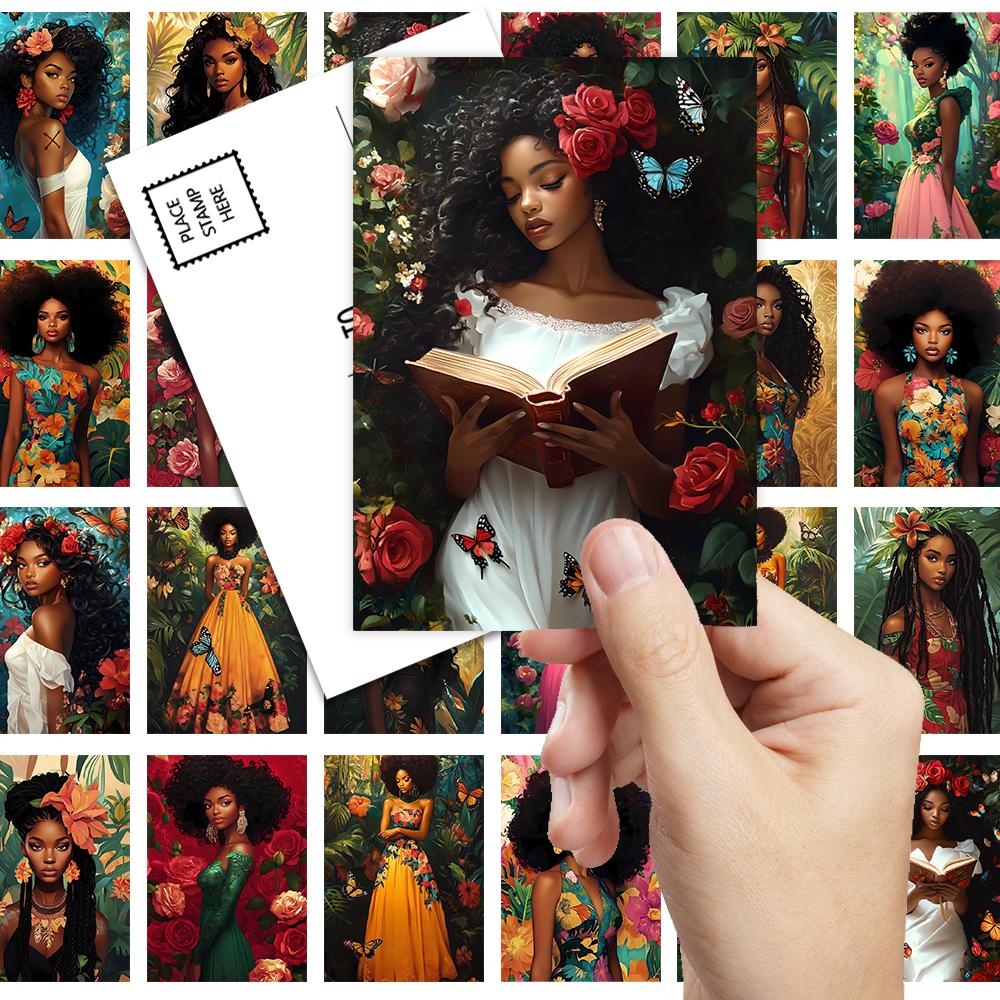 32pcs, Black Women Portrait Postcards, Feminine Charm, Birthday/Anniversary Gifts, Collectibles, Suitable for Gifting, Mailable.