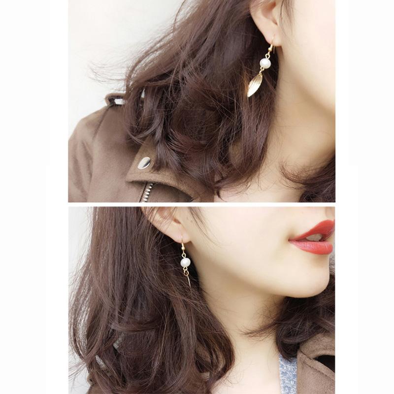 

Women Simple Vintage Style Gold Leaf Pearl Earrings as shown #1