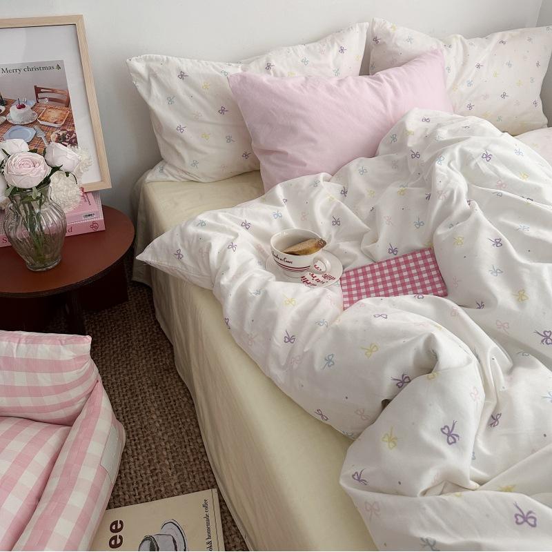 French Style Retro Printed Bedding Rural Style Duvet Cover Solid Color Dust-proof and Easy To Clean Mattress Protective Covers Envelope Pillowcase