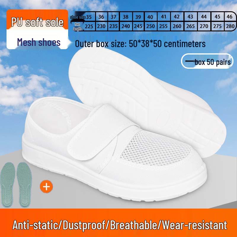 Breathable Anti-static Mesh Shoes with Thick Soft Soles and Non-slip Velcro Canvas