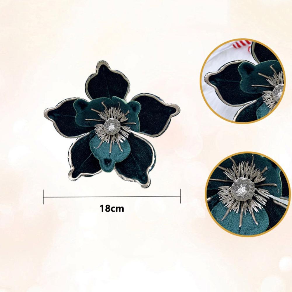 Flannel Fabric Christmas Artificial Flowers Plastic 18cm Glitter Fake Flower DIY Glitter Glitter Poinsettia