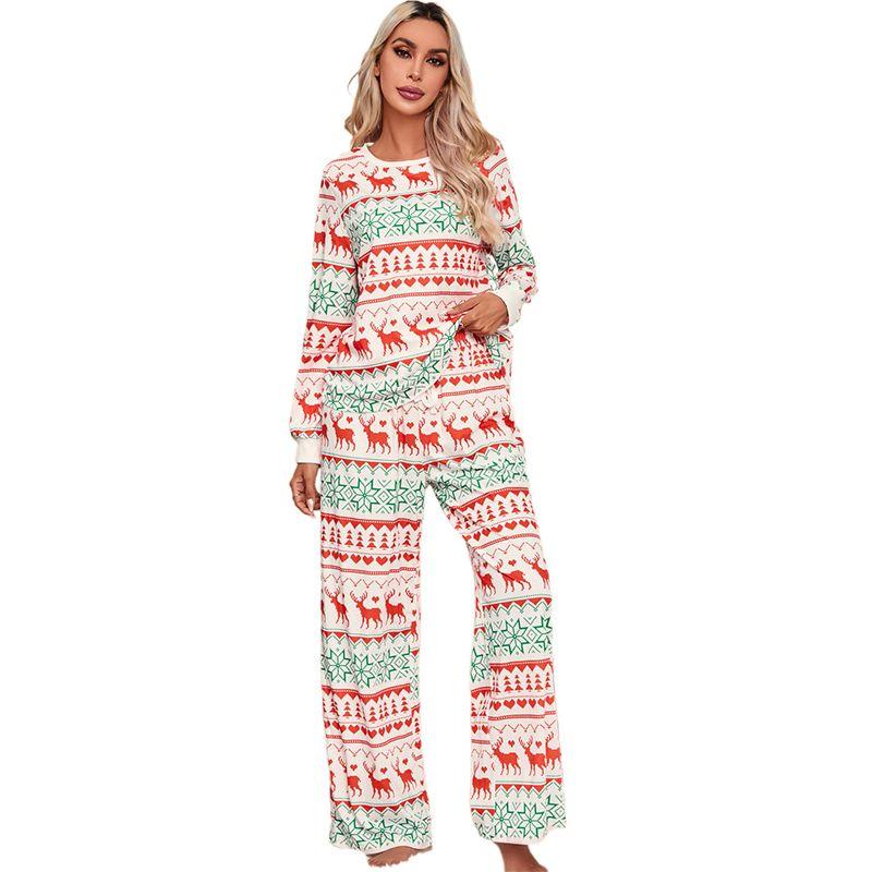 

Shiying Autumn and Winter New Arrival Christmas Atmosphere Casual Suit Female 2024 Fashion Geometric Print Pattern Two-piece Set Female White Size M fit (55.00 kg-62.50 kg