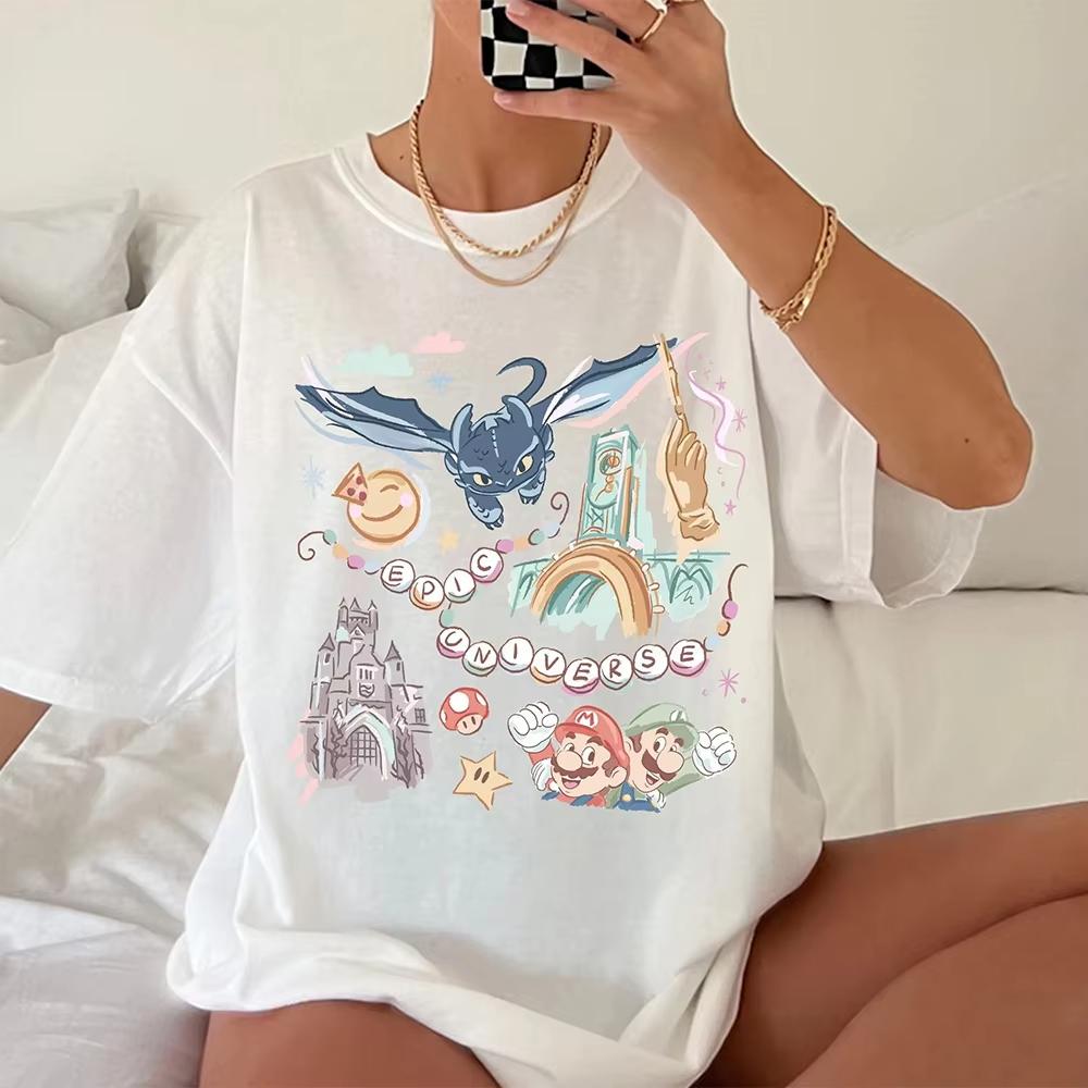 2026 Disney Retro Family Shirt For Women Summer Loose And Breathable Cotton RoundNeck Tshirt Y2K Daily Comfortable Top S