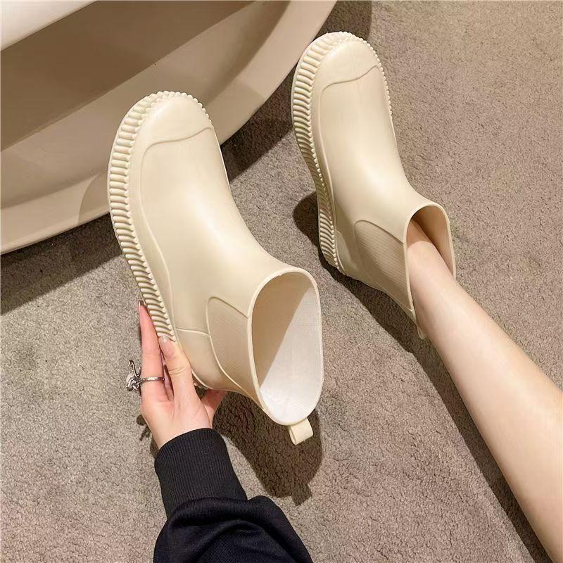 Woman's New Flat Sole High Top Rain Boots Thick Sole Non Slip Four Seasons Round Toe Slip On Waterproof Kitchen Work Boots