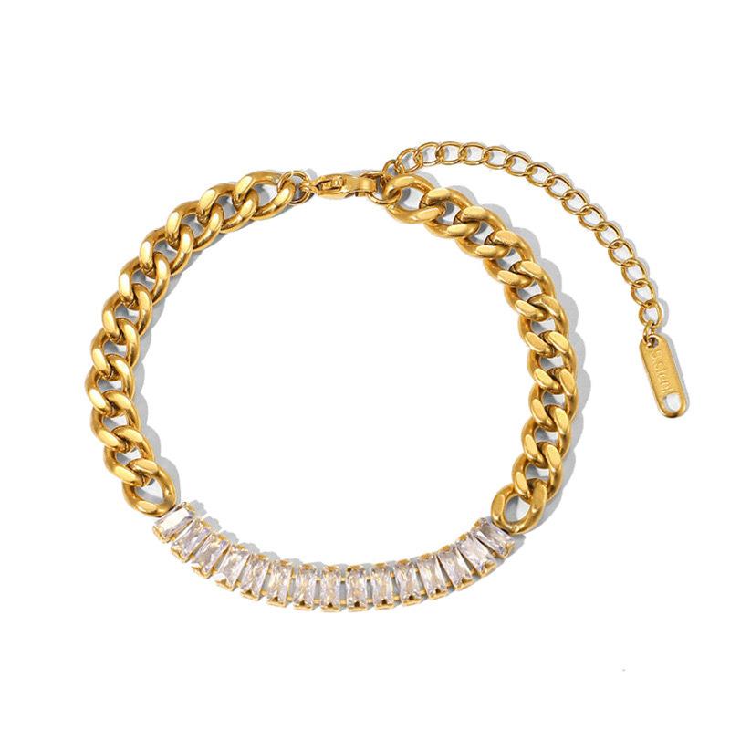 18K Gold PVD 316L Stainless Steel Waterproof Non-Tarnish Zircon Beach Jewelry Necklace Bracelet Factory Direct