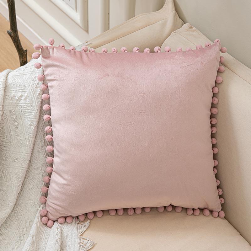 Solid Color Fur Ball Pillow Cover, Velvet Cushion Cover, Sofa Bed Pillow Cover, Nordic Home Chair