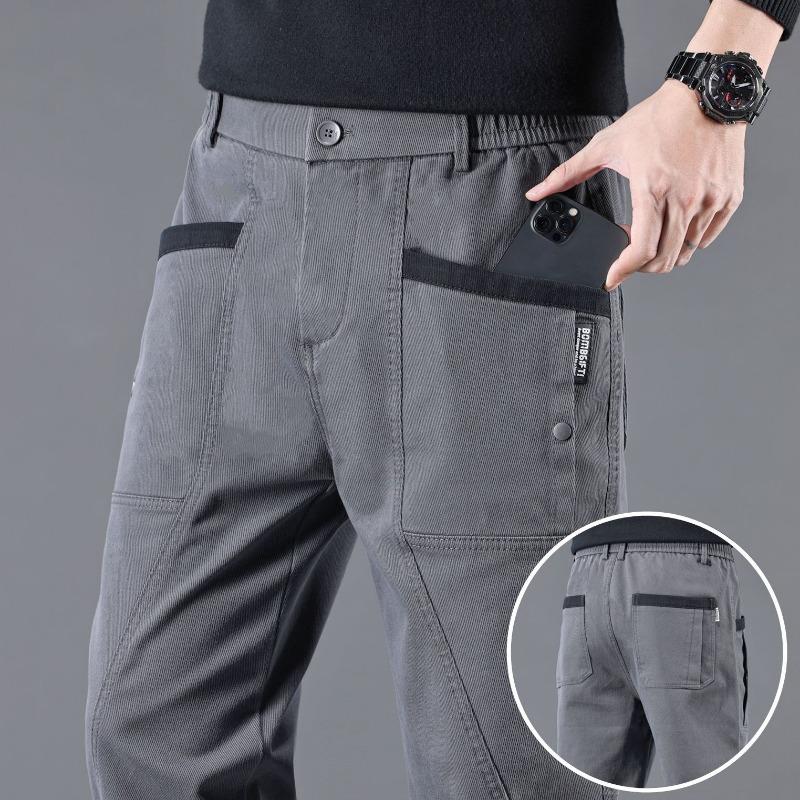 

Autumn and winter new fashion trend slim and tall multi-pocket splicing business casual pants 38 серый