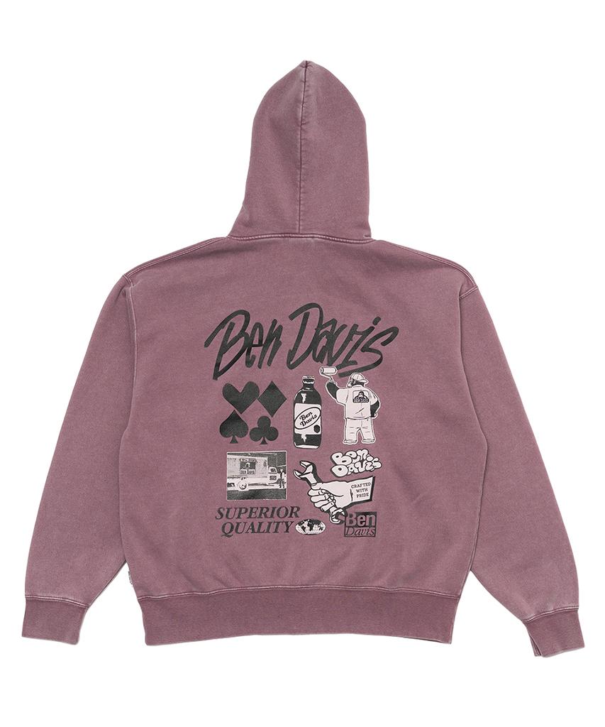 Ben Davis Graphic Faded Zip-Up Hoodie Pink