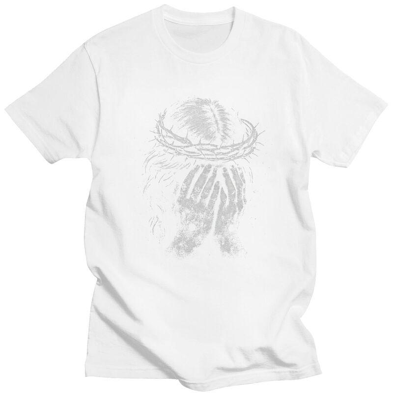 Male Jesus Crown T Shirt Round Neck Pure Cotton Short Sleeve Tee Shirt Novelty Loose Fit Summer Tyle Clothes