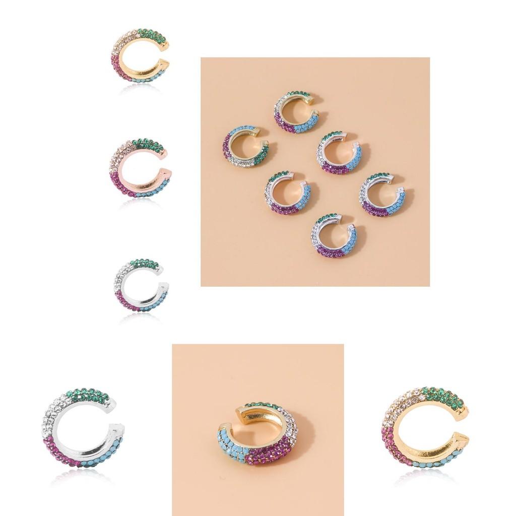 European American Style Geometric Earrings With Colorful Rhinestones Fashion