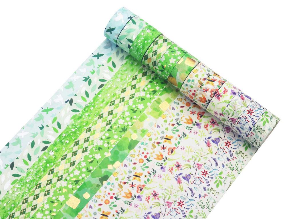 Yubbaex Natural Law Masking Gold Foil Cute 15mm Wide X 12 Rolls Leaves Flying X 12 Tape, Stamp, Design, (Willow Rolls)
