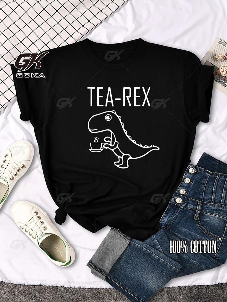 Cute Dinosaur Printed Women Cotton T Shirt Sport Casual T-Shirts Breathable Soft Short Sleeve Comfortable Loose Tops Female Tees