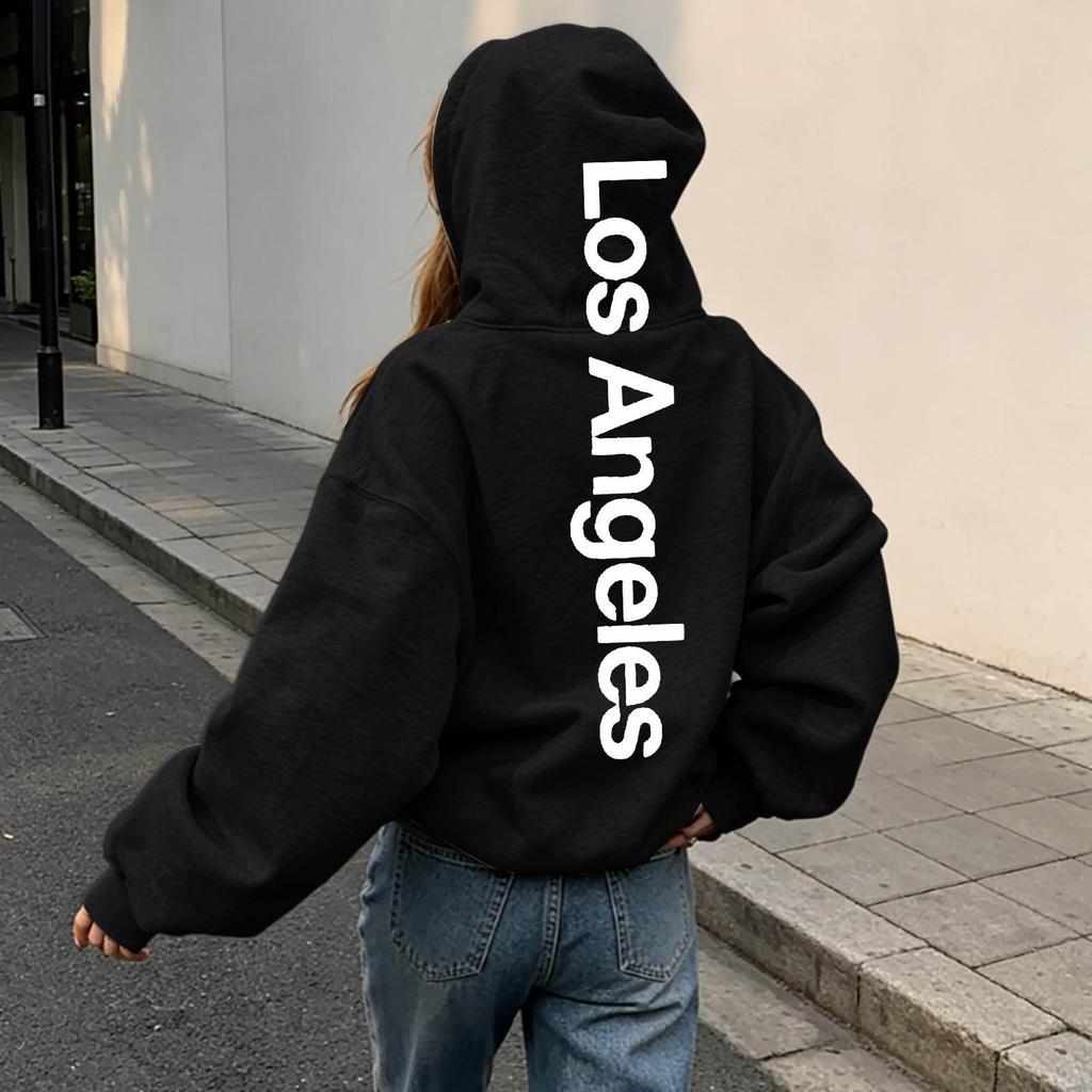 Women's Letter Print Hooded Sweatshirt Long Sleeve Pullover