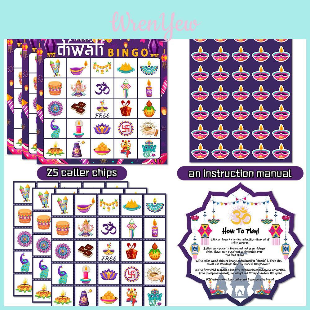Indian Diwali Theme Bingo Game Pack With Paper Cards For Party Activities And Kids