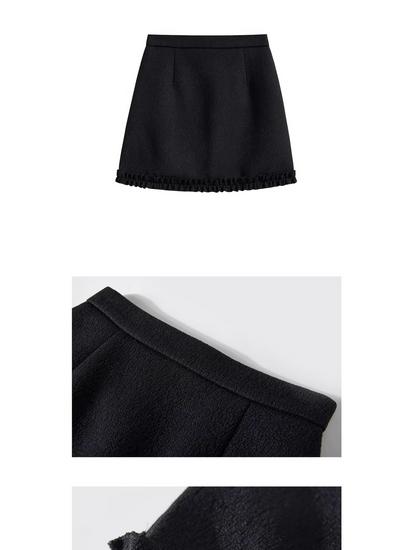 Women's Plus Size Grey Wool Ruffle Trim Half Skirt, Thick A-line Mini Skirt Pants for Spring/Autumn