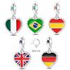 Original 925 Sterling Silver Charms Bead National Flag Heart Pendants Fit Original Bracelet Necklace For Women DIY Jewelry Gift