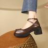 Mote Vår Vintage Superhøye Hæler Mary Jane Sko Damer Ankelspenne Plattformpumps Kvinne Firkantet Tå Tykke Hæler Lolita Sko