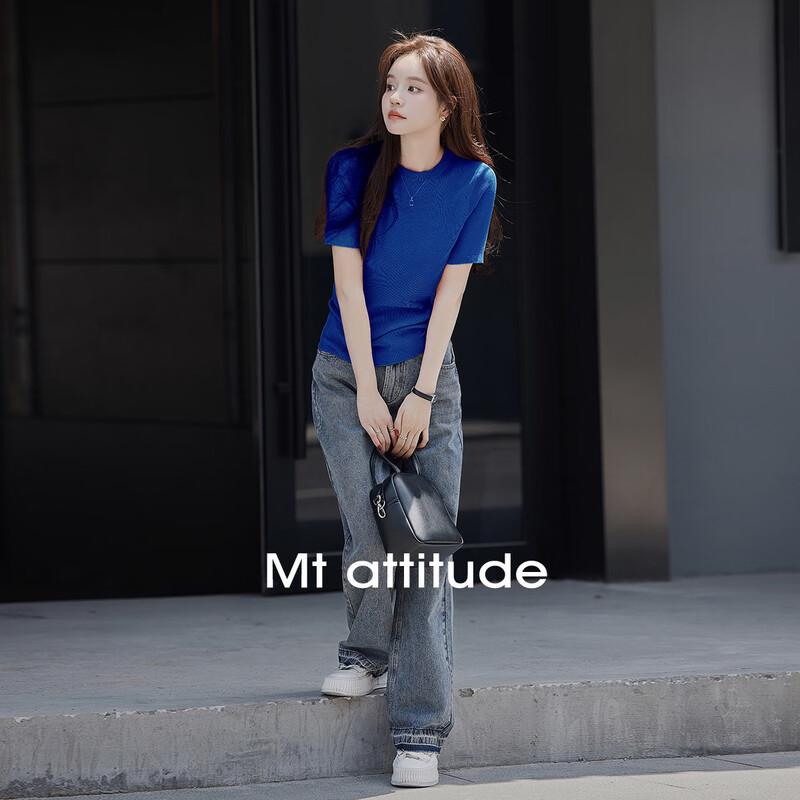 Women s Pleated Round Neck Short Sleeve Knit T-shirt S