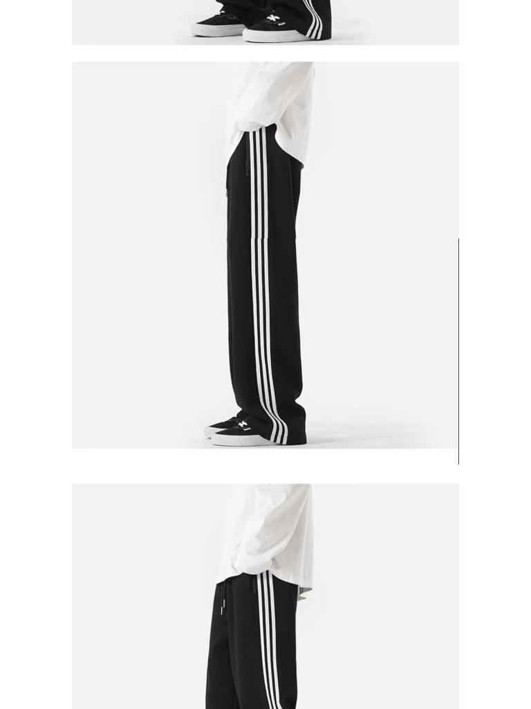 Men's High Waist Striped Sweatpants: Fashionable, Wide-Leg, Elastic, for Spring/Autumn, Perfect for Students.