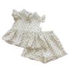 Baby Girl Summer Polka Dot Sleeveless Top And Heart Cutout Bow Shorts Two Piece Set With Lace Trim