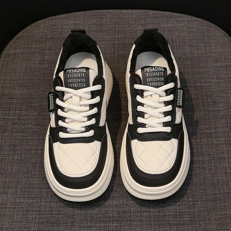 Leather Little White Shoes Women's Cotton Shoes New Autumn and Winter Versatile Platform Casual Shoes Winter Velvet Sports Board Shoes