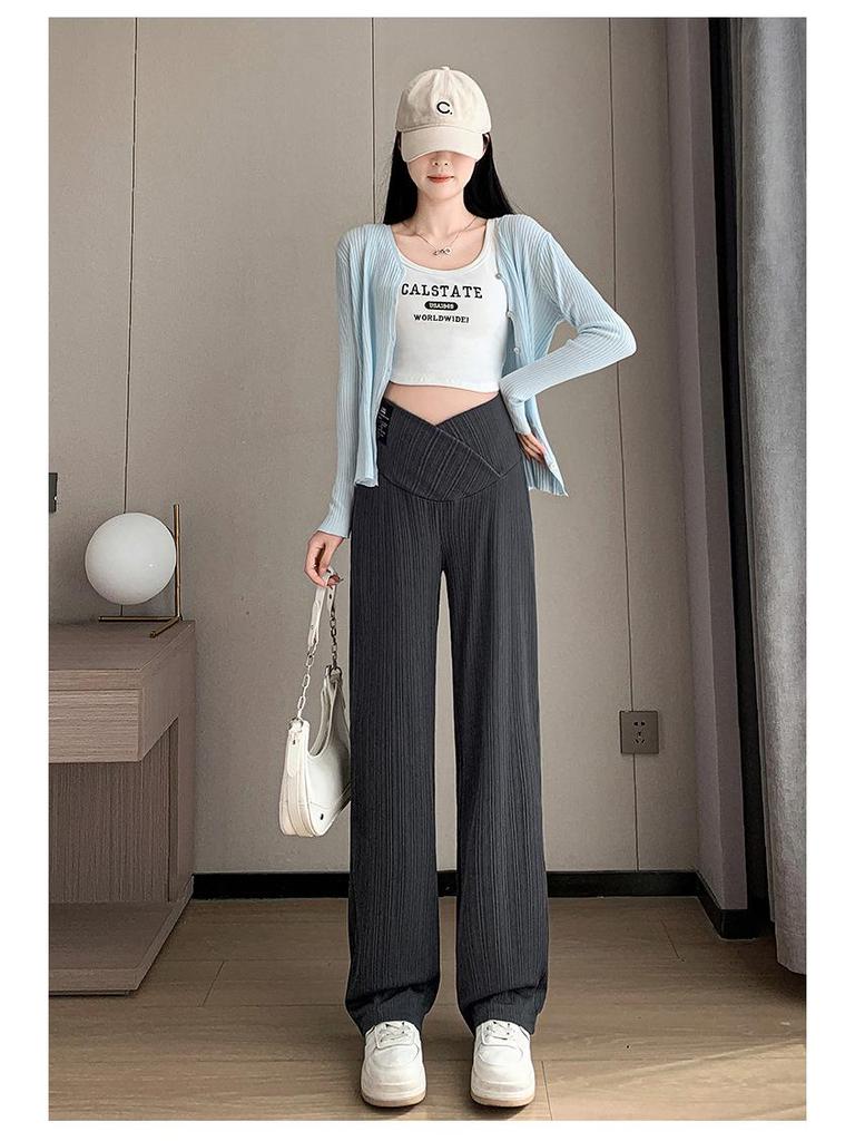 Ice Silk Maternity Wide-Leg Drawstring Pants - Spring/Summer Casual Wear