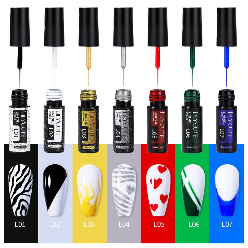 A Full Set Of Elastic Brushed Glue, Nail Art Fluorescent Pull Line Hook Glue, Painted Diy Manicure Phototherapy Nail Polish Glue