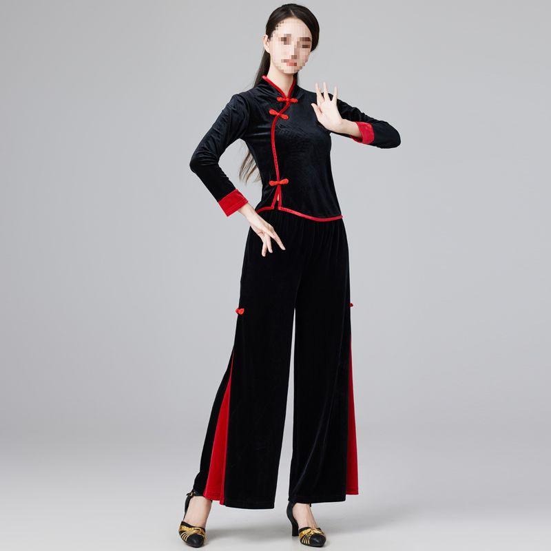 Gold Velvet Team Dance Set: Autumn/Winter Thick Long Sleeve Top & Pants